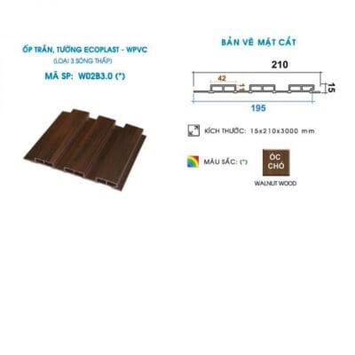 Gỗ nhựa ốp trần, tường Ecoplast W02B (3 Sóng thấp)