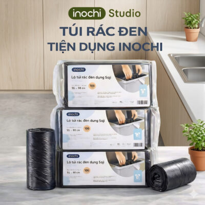 inochi Lô túi rác tiện dụng Soji 4 cuộn x 10L/25L/50L, kháng khuẩn và khử mùi tốt, túi có quai