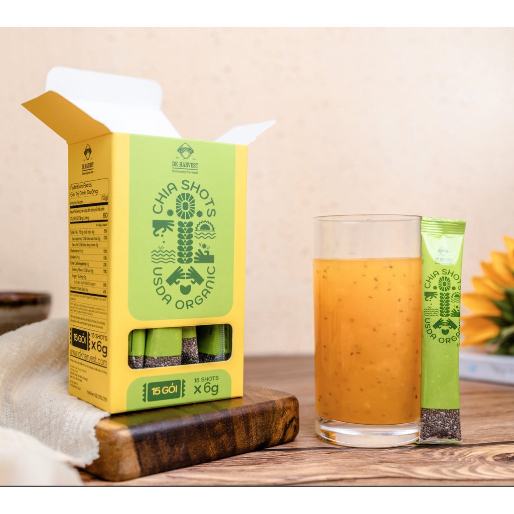 Hạt chia shot DK Harvest nhập khẩu (1 hộp 15 shot) 15x6g - giảm cân, giàu omega3 Hạt chia shot DK Harvest nhập khẩu (1 hộp 15 shot) 15x6g - giảm cân, giàu omega3