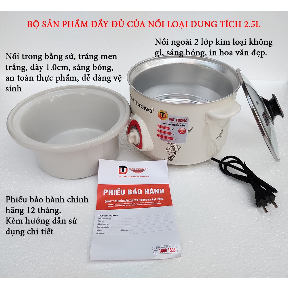 Nồi nấu chậm ĐẠT TƯỜNG nồi điện đa năng ruột gốm sứ - hàng chính hãng Nồi nấu chậm ĐẠT TƯỜNG nồi điện đa năng ruột gốm sứ - hàng chính hãng