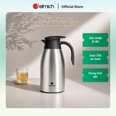[LIFEMCMBP4 -12% đơn 250K] Bình giữ nhiệt gia đình inox 304 Elmich EL-8341 thể tích 2000ml