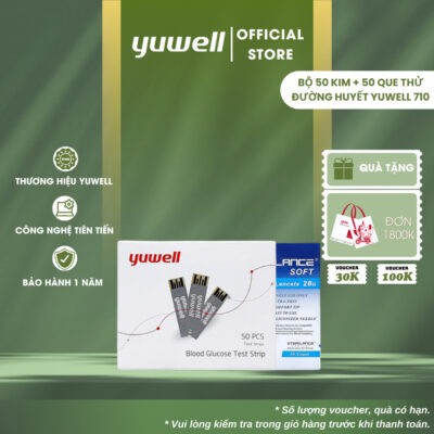Bộ test 50 kim + 50 que thử đường huyết YUWELL dùng cho máy đo đường huyết Yuwell 710 582 590