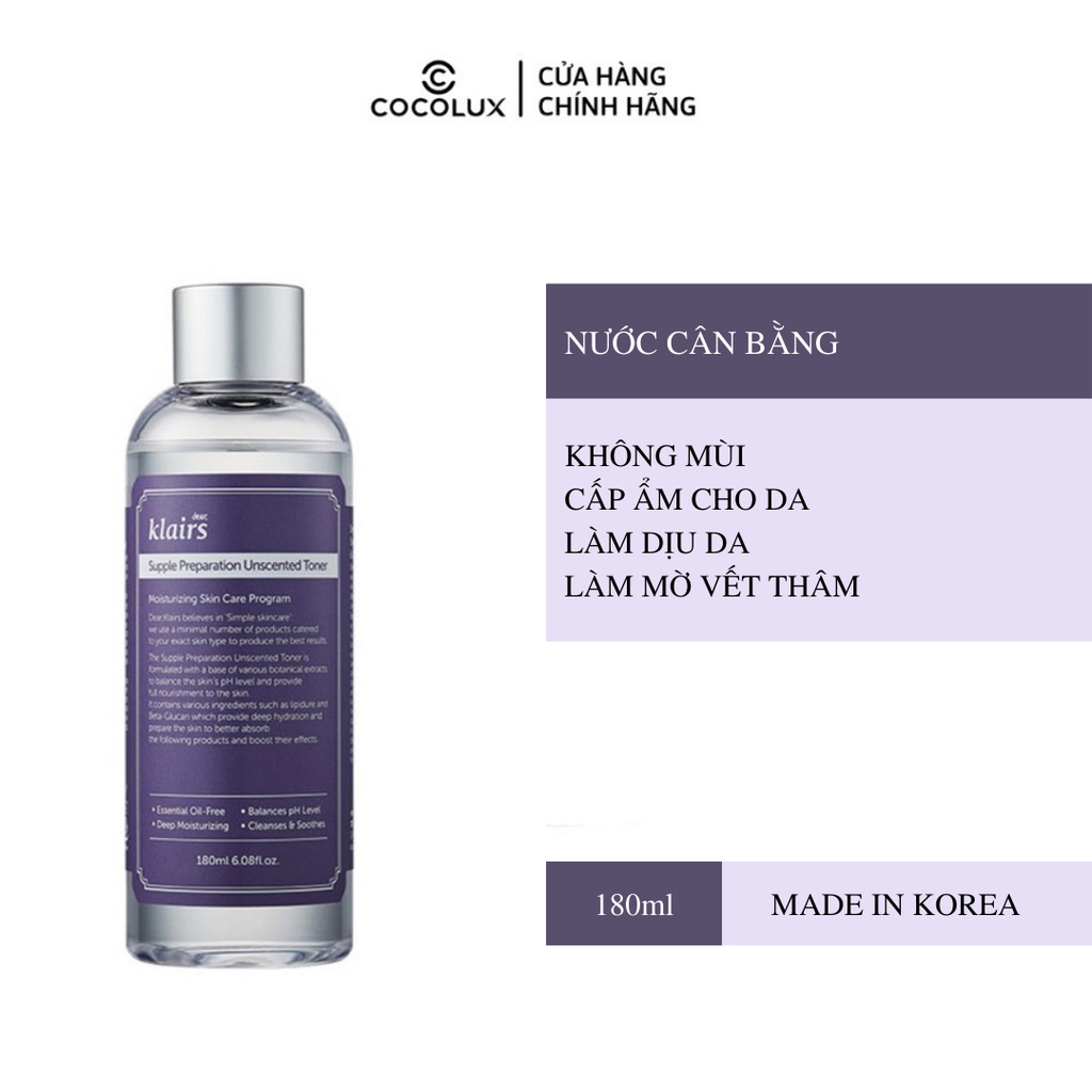 Nước hoa hồng Dear Klairs Supple Preparation Facial Toner 180ml Nước hoa hồng Dear Klairs Supple Preparation Facial Toner 180ml