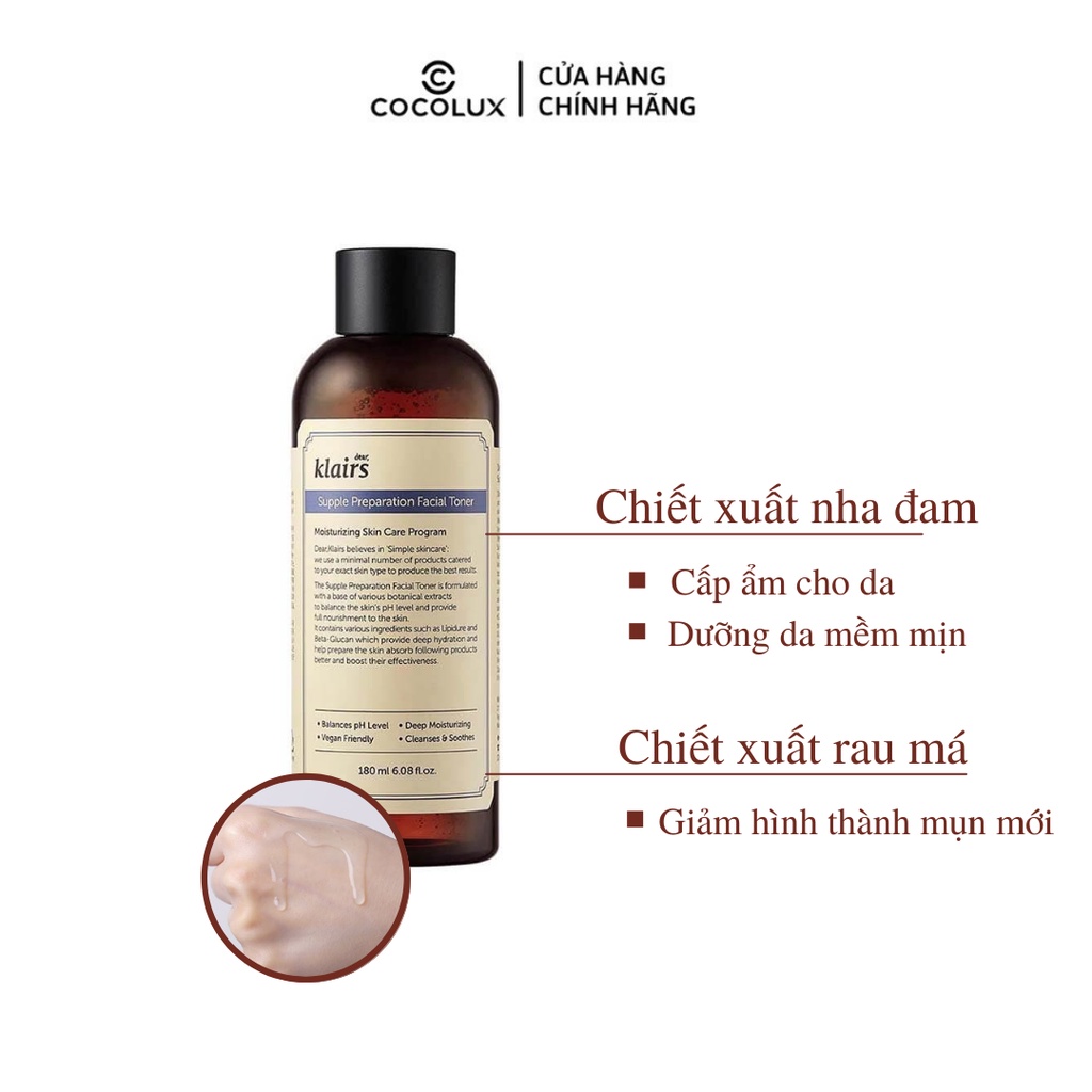 Nước hoa hồng Dear Klairs Supple Preparation Facial Toner 180ml Nước hoa hồng Dear Klairs Supple Preparation Facial Toner 180ml