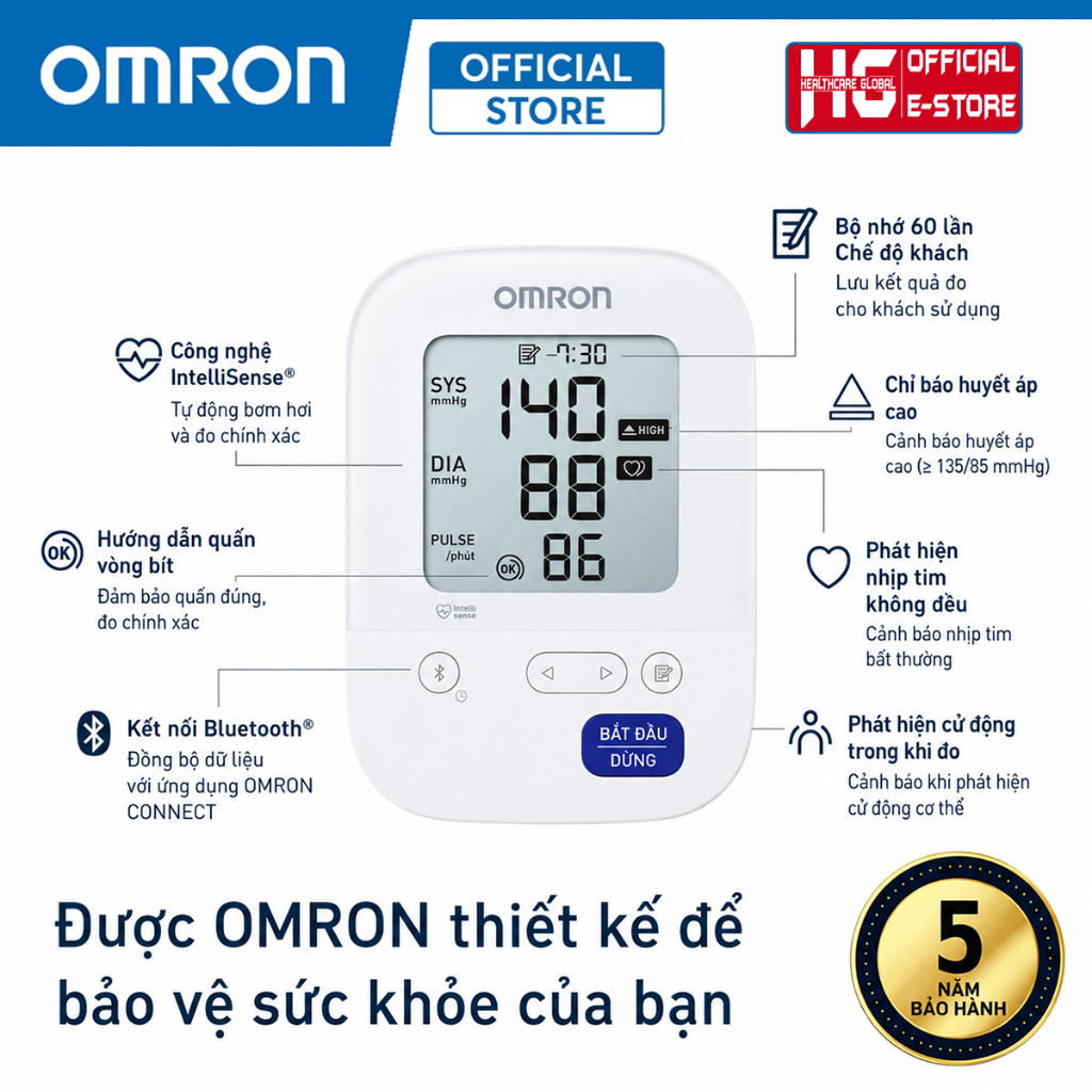 Máy Đo Huyết Áp Bắp Tay Omron HEM-7156T-A | Kết Nối Bluetooth, Vòng Bít 360 Chính Xác, Kèm Adapter Máy Đo Huyết Áp Bắp Tay Omron HEM-7156T-A | Kết Nối Bluetooth, Vòng Bít 360 Chính Xác, Kèm Adapter