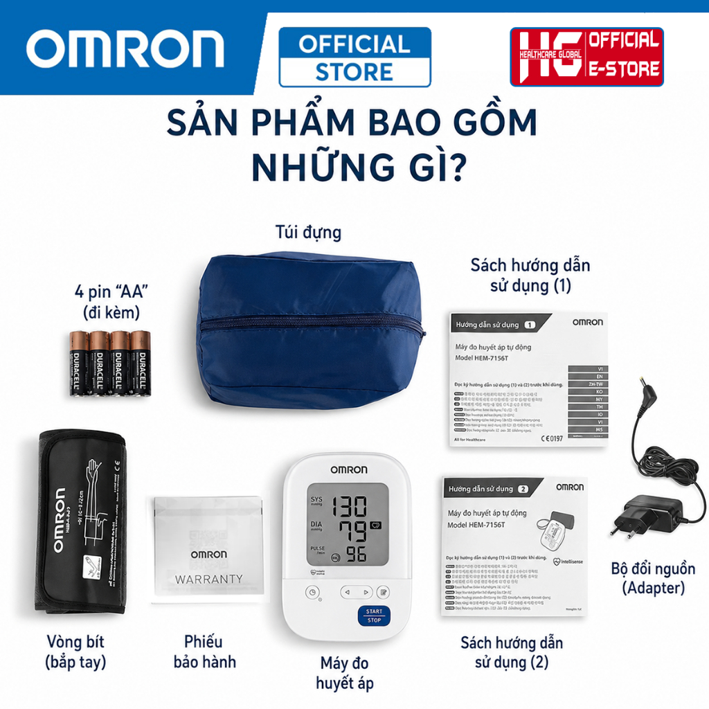 Máy Đo Huyết Áp Bắp Tay Omron HEM-7156T-A | Kết Nối Bluetooth, Vòng Bít 360 Chính Xác, Kèm Adapter Máy Đo Huyết Áp Bắp Tay Omron HEM-7156T-A | Kết Nối Bluetooth, Vòng Bít 360 Chính Xác, Kèm Adapter