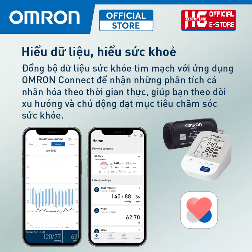 Máy Đo Huyết Áp Bắp Tay Omron HEM-7156T-A | Kết Nối Bluetooth, Vòng Bít 360 Chính Xác, Kèm Adapter Máy Đo Huyết Áp Bắp Tay Omron HEM-7156T-A | Kết Nối Bluetooth, Vòng Bít 360 Chính Xác, Kèm Adapter