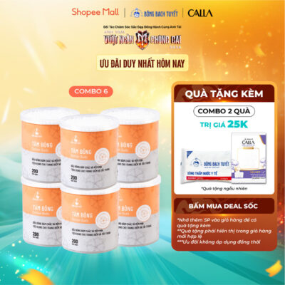 Combo 6 Hộp tăm bông Bông Bạch Tuyết người lớn (200 que/hộp tròn)