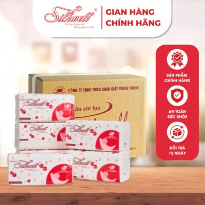 Thùng 9 gói Giấy ăn rút lụa khổ lớn Silkwell 280 tờ dai,mềm,mịn,không bụi giấy