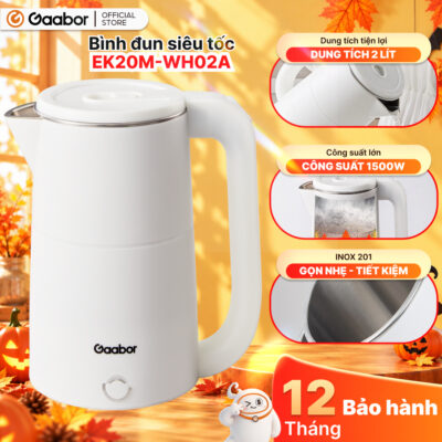 [Độc quyền Shopee] Ấm siêu tốc Gaabor EK20M-WH02A bình đun siêu tốc dung tích 2L công suất 1500W