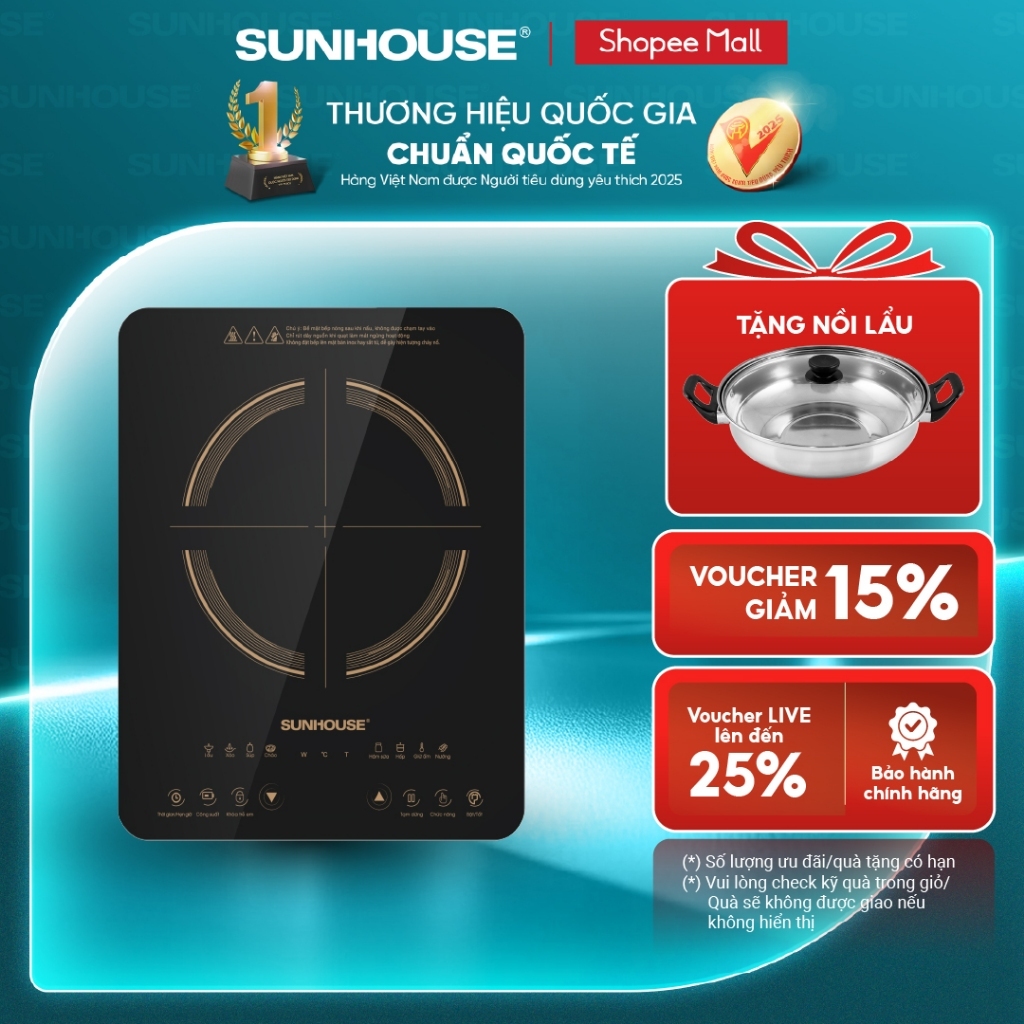 Bếp từ đơn Sunhouse SHD6803 - Công suất 2000W - Bảo hành 12 tháng - 8 chế độ nấu - Nút bấm điện tử Bếp từ đơn Sunhouse SHD6803 - Công suất 2000W - Bảo hành 12 tháng - 8 chế độ nấu - Nút bấm điện tử