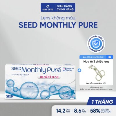 Kính áp tròng 1 tháng SEED Monthly Pure Moisture lens trong suốt không màu có độ cận Lens Optic