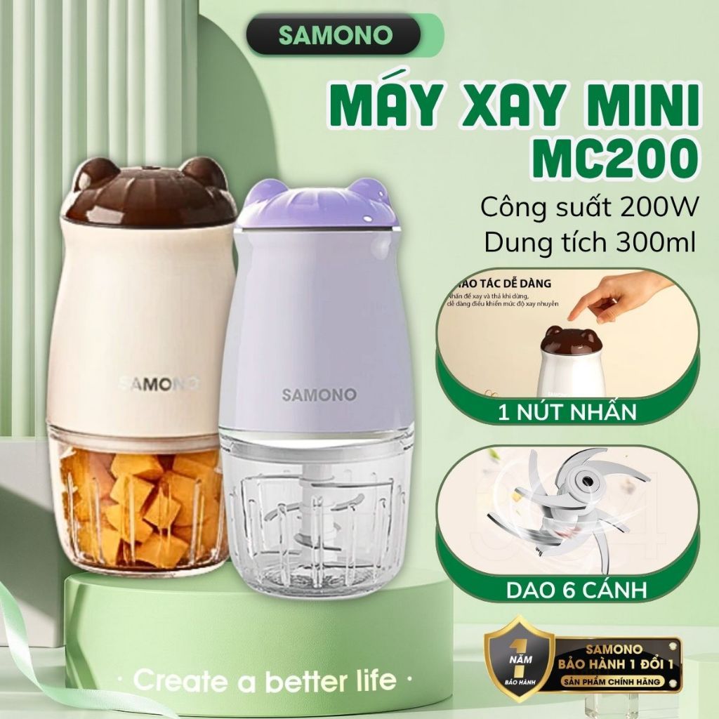 (Dao 6 cánh) Máy xay thực phẩm mini đa năng Samono SW-MC200, dung tích 300ml, công suất 200W - BH12T (Dao 6 cánh) Máy xay thực phẩm mini đa năng Samono SW-MC200, dung tích 300ml, công suất 200W - BH12T