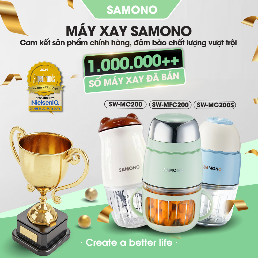 (Dao 6 cánh) Máy xay thực phẩm mini đa năng Samono SW-MC200, dung tích 300ml, công suất 200W - BH12T (Dao 6 cánh) Máy xay thực phẩm mini đa năng Samono SW-MC200, dung tích 300ml, công suất 200W - BH12T