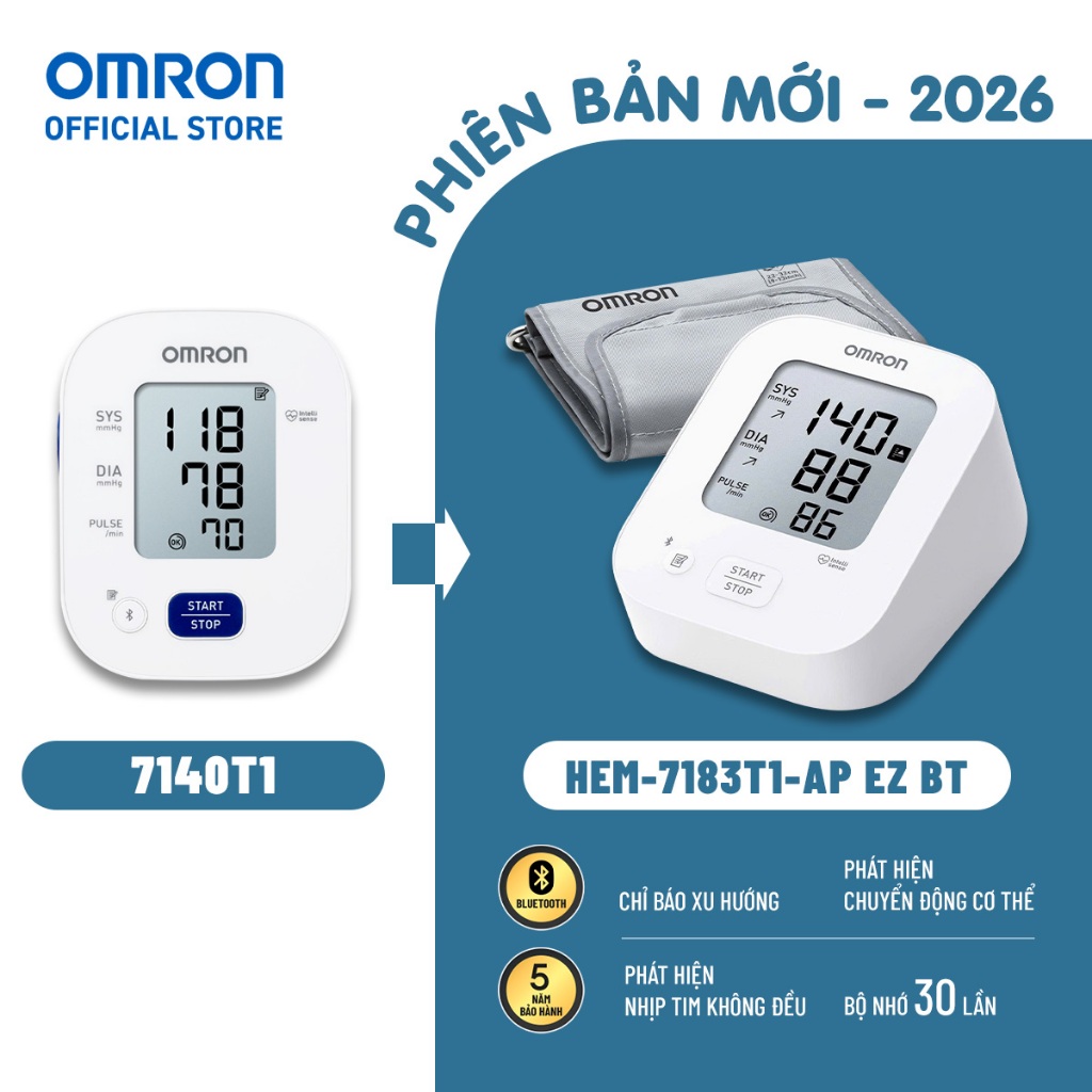 (Dòng mới 2026) Máy Đo Huyết Áp Bluetooth OMRON EZ BT HEM-7183T1-AP - Không kèm Adapter - Bảo hành 5 năm (Dòng mới 2026) Máy Đo Huyết Áp Bluetooth OMRON EZ BT HEM-7183T1-AP - Không kèm Adapter - Bảo hành 5 năm