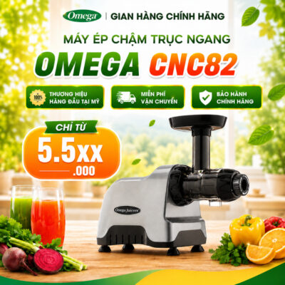 Máy ép chậm trục ngang Omega CNC82S (màu silver) 200W - Ép kiệt, không tắc bã. Ép hoa quả, ép rau củ