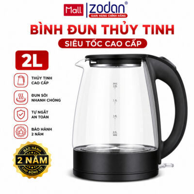 [TOP 1][THỦY TINH] Ấm đun siêu tốc, Bình đun nước thủy tinh siêu tốc 2.0L - Bảo Hành 1 Năm