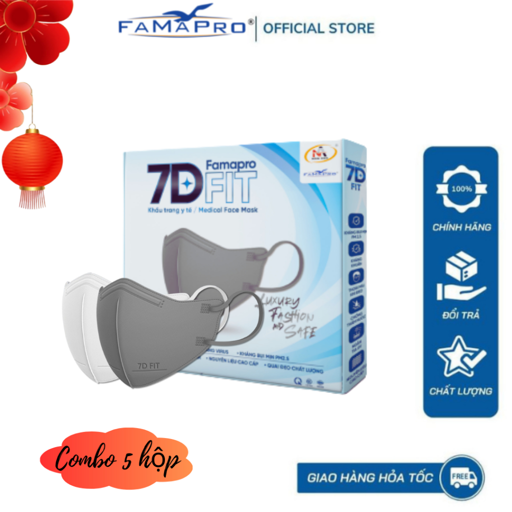 COMBO Khẩu trang Famapro 7D FIT cao cấp 5 lớp (10 cái/ hộp) COMBO Khẩu trang Famapro 7D FIT cao cấp 5 lớp (10 cái/ hộp)