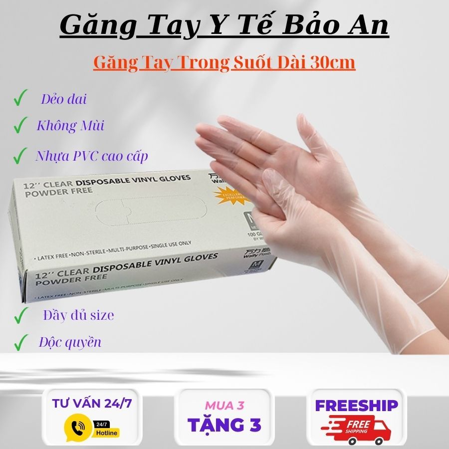 Găng Tay Trong Suốt Vinyl Dài 30cm, Găng Tay Không Bột Dai Dẻo Làm Từ Nhựa PVC Dùng Nấu Ăn, Massage, Gội Đầu Dưỡng Sinh Găng Tay Trong Suốt Vinyl Dài 30cm, Găng Tay Không Bột Dai Dẻo Làm Từ Nhựa PVC Dùng Nấu Ăn, Massage, Gội Đầu Dưỡng Sinh