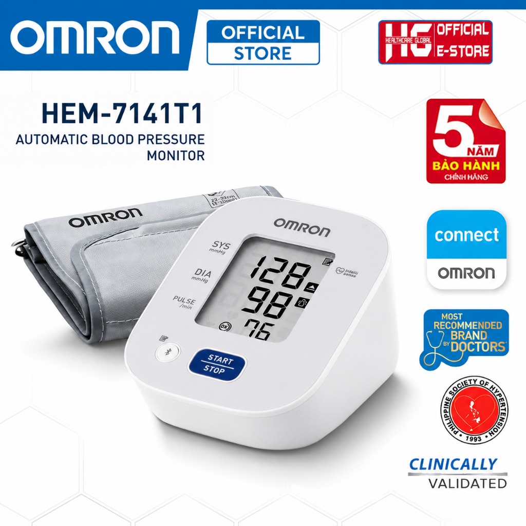 Máy Đo Huyết Áp Omron HEM-7141T1 | Kết Nối Bluetooth, Omron Connect, Bảo Hành Chính Hãng 5 Năm Máy Đo Huyết Áp Omron HEM-7141T1 | Kết Nối Bluetooth, Omron Connect, Bảo Hành Chính Hãng 5 Năm