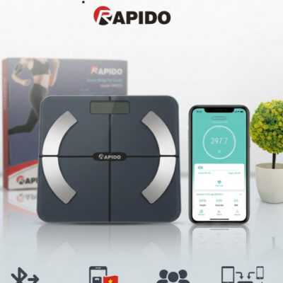 [RSB02-S] Cân Sức Khỏe Rapido Bluetooth, Cân Điện Tử Thông Minh Đo 20 Chỉ Số, BH 12 Tháng