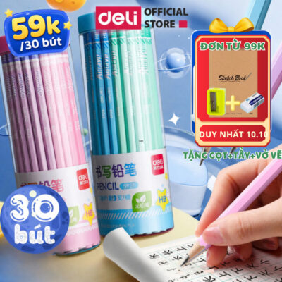 [🔥10.10 TẶNG 3 QUÀ] Bút chì lục giác Deli - 30 chiếc/hộp loại 2B/HB màu sắc pastel dễ thương, thân gỗ dễ gọt