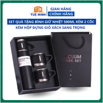 Set quà tặng bình giữ nhiệt kèm 2 cốc nhỏ inox cao cấp kèm hộp quà tặng cao cấp