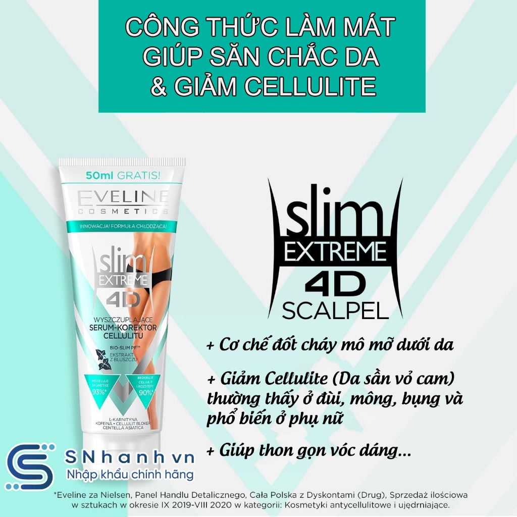 Kem tan mỡ Slim Extreme 4D Eveline Tuýp 250ml Kem tan mỡ Slim Extreme 4D Eveline Tuýp 250ml