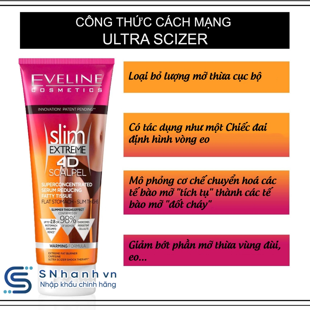 Kem tan mỡ Slim Extreme 4D Eveline Tuýp 250ml Kem tan mỡ Slim Extreme 4D Eveline Tuýp 250ml