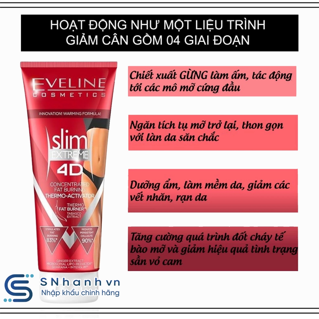 Kem tan mỡ Slim Extreme 4D Eveline Tuýp 250ml Kem tan mỡ Slim Extreme 4D Eveline Tuýp 250ml