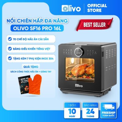 Nồi Chiên Hấp Hơi Nước Olivo SF16 Pro Dung Tích 16L, 70 Chế Độ Cài Sẵn, Bảng Điều Khiển Tiếng Việt Dễ Dùng