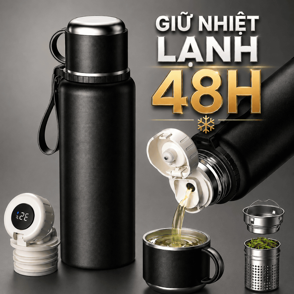 Bình giữ nhiệt NIUMI 48h 316 hiển thị nhiệt độ và nắp có tay cầm, nhiều dung tích Bình giữ nhiệt NIUMI 48h 316 hiển thị nhiệt độ và nắp có tay cầm, nhiều dung tích
