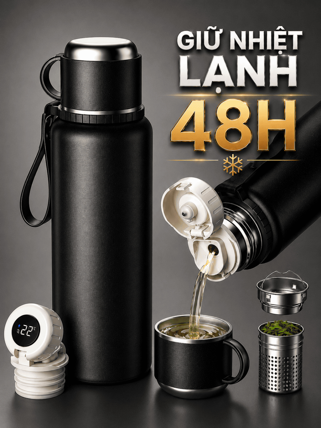 Bình giữ nhiệt NIUMI 48h 316 hiển thị nhiệt độ và nắp có tay cầm, nhiều dung tích Bình giữ nhiệt NIUMI 48h 316 hiển thị nhiệt độ và nắp có tay cầm, nhiều dung tích