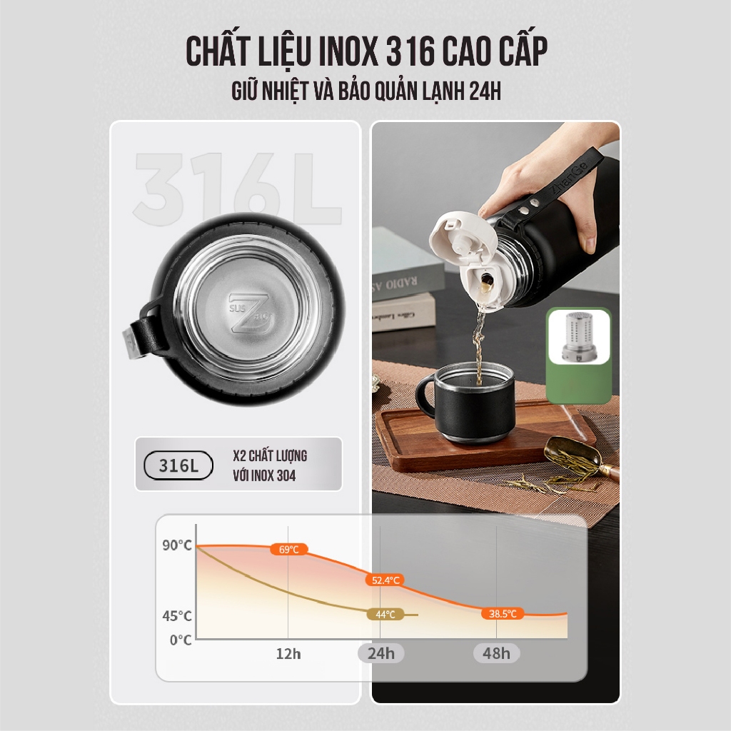 Bình giữ nhiệt NIUMI 48h 316 hiển thị nhiệt độ và nắp có tay cầm, nhiều dung tích Bình giữ nhiệt NIUMI 48h 316 hiển thị nhiệt độ và nắp có tay cầm, nhiều dung tích