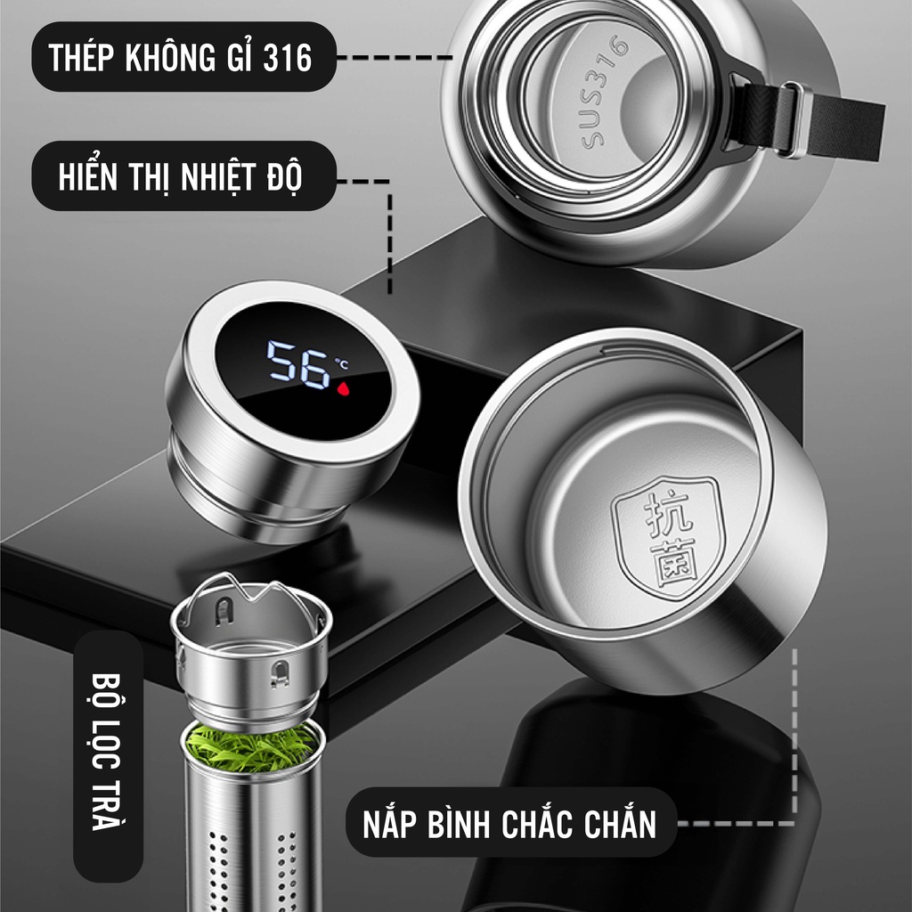 Bình giữ nhiệt NIUMI 48h 316 hiển thị nhiệt độ và nắp có tay cầm, nhiều dung tích Bình giữ nhiệt NIUMI 48h 316 hiển thị nhiệt độ và nắp có tay cầm, nhiều dung tích