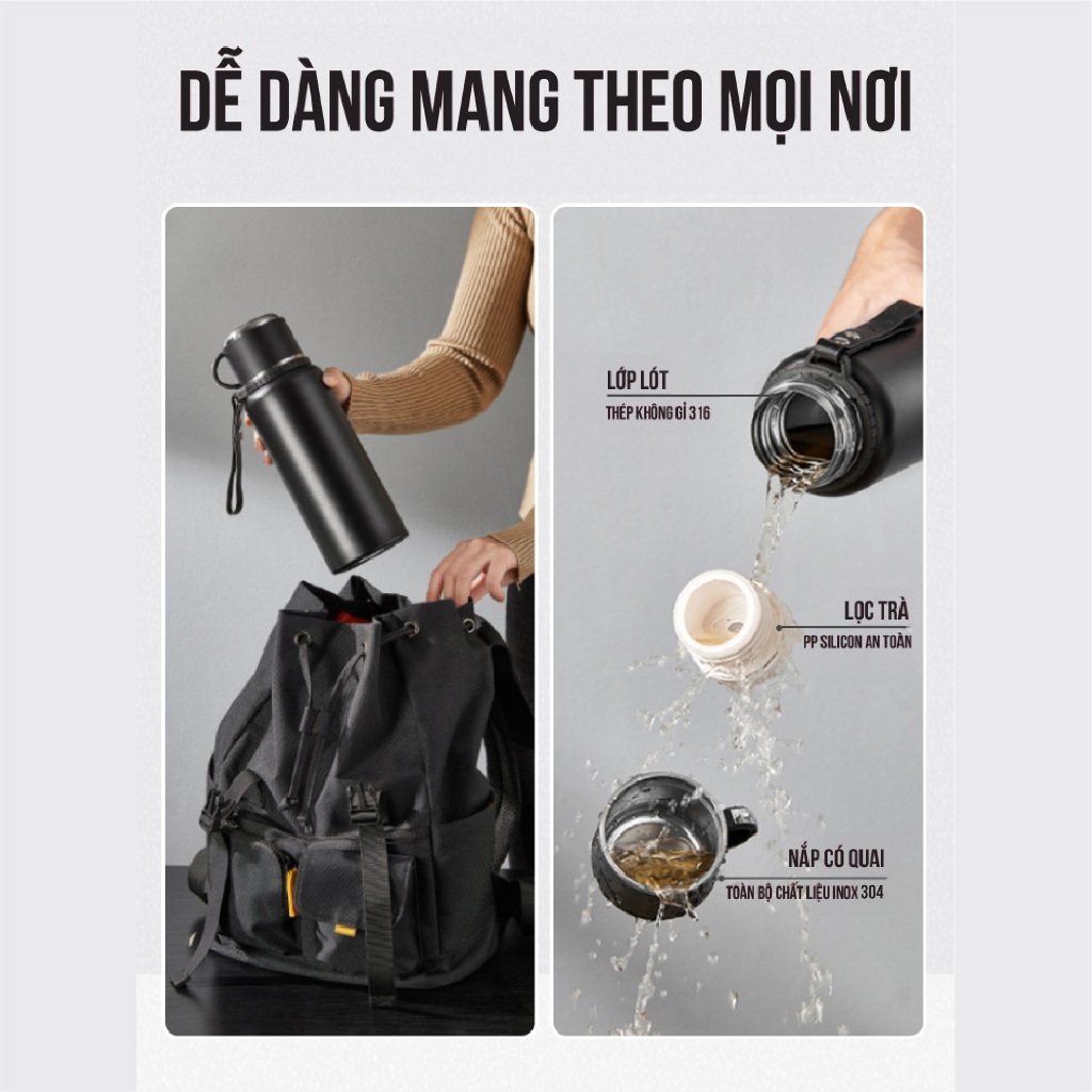 Bình giữ nhiệt NIUMI 48h 316 hiển thị nhiệt độ và nắp có tay cầm, nhiều dung tích Bình giữ nhiệt NIUMI 48h 316 hiển thị nhiệt độ và nắp có tay cầm, nhiều dung tích
