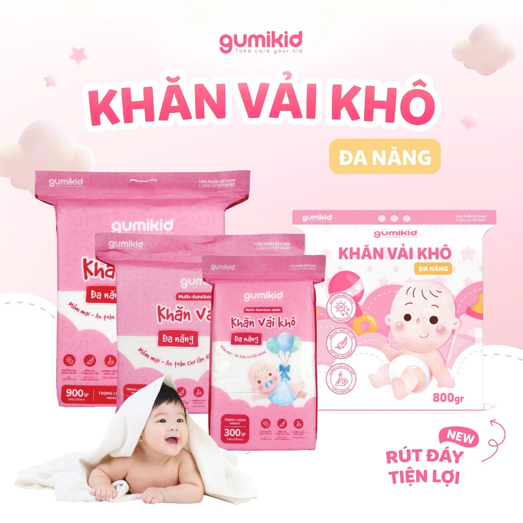 KHĂN VẢI KHÔ ĐA NĂNG DÀNH CHO MẸ VÀ BÉ GUMI 300/600/ 900g KHĂN VẢI KHÔ ĐA NĂNG DÀNH CHO MẸ VÀ BÉ GUMI 300/600/ 900g