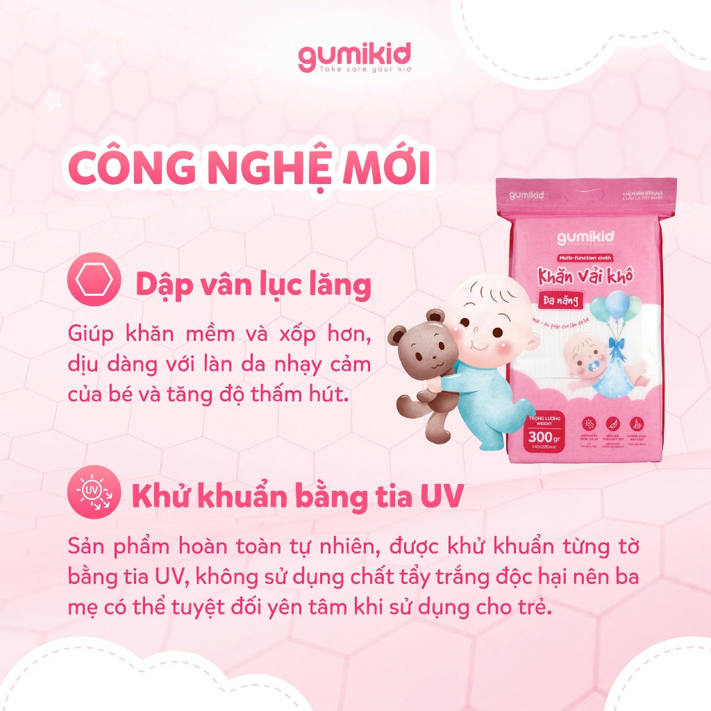 KHĂN VẢI KHÔ ĐA NĂNG DÀNH CHO MẸ VÀ BÉ GUMI 300/600/ 900g KHĂN VẢI KHÔ ĐA NĂNG DÀNH CHO MẸ VÀ BÉ GUMI 300/600/ 900g