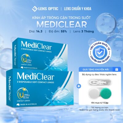 Kính Áp Tròng Cận Thị Lens Optic Trong Suốt Mediclear - Úc Dùng 3 Tháng Chống Tia UV DIA 14.3mm Có Độ Cận