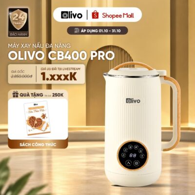 Máy Làm Sữa Hạt Mini OLIVO CB400 PRO 600ml – Máy Xay Nấu Đa Năng – Nắp Inox 304 – Lưỡi Dao 10 Cánh