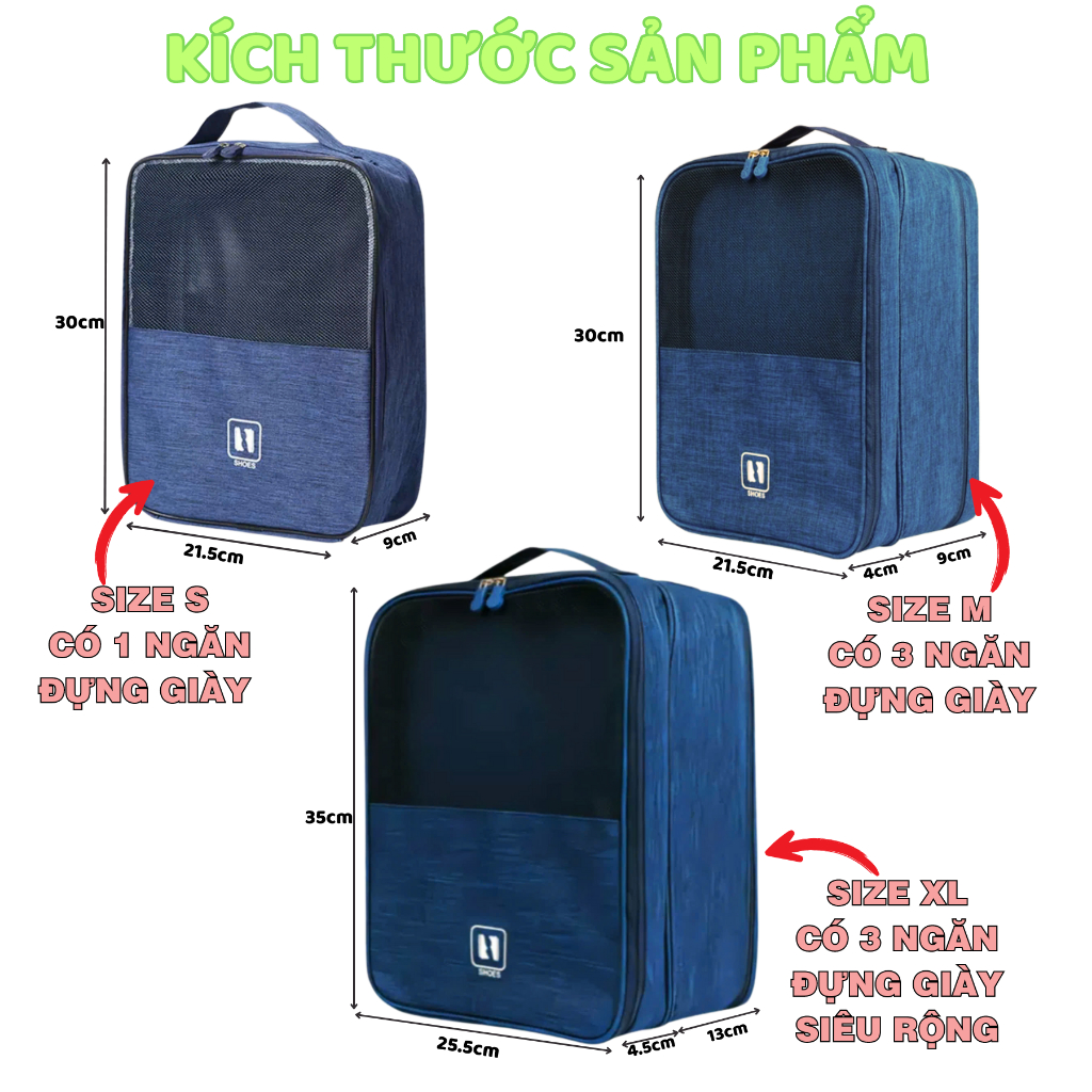 Túi đựng giày dép du lịch có 3 size,từ 1 đến 3 ngăn chống nước,Có thể cố định trên vali,Không gian bên trong rộng rãi Túi đựng giày dép du lịch có 3 size,từ 1 đến 3 ngăn chống nước,Có thể cố định trên vali,Không gian bên trong rộng rãi