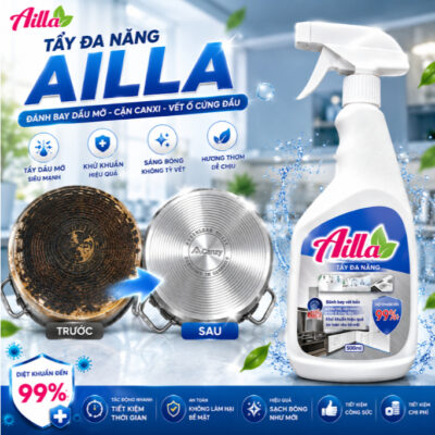 Nước Tẩy Đa Năng Ailla Cao Cấp Tẩy Rửa Dầu Mỡ Trên Bếp Tẩy Cặn Inox Hiệu Quả Chai 500ML