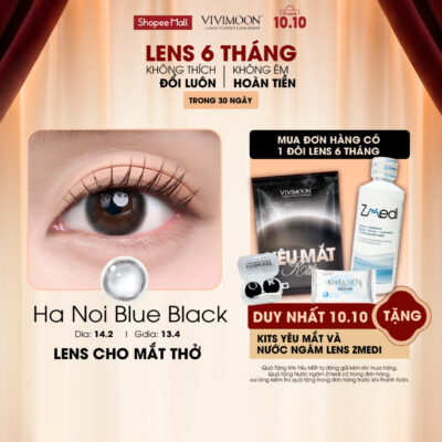Lens cận VIVIMOON màu đen tự nhiên cho mắt thở Hà Nội Blue Black 6 tháng từ 0-8 độ