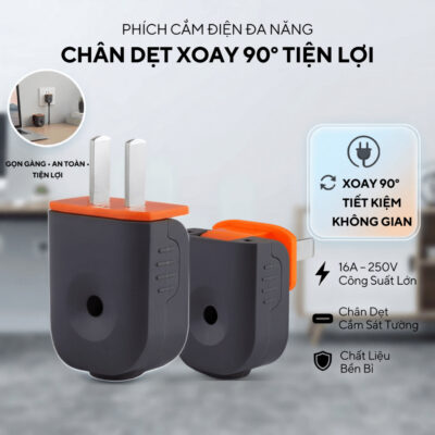 Phích Cắm Điện Chân Dẹt Xoay 90° 16A 250V Đa Năng Cắm Góc Tiết Kiệm Không Gian