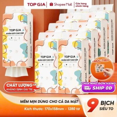 [9 BỊCH CỠ ĐẠI ĐẶC BIỆT] Khăn giấy rút Top Gia thùng 6, 9, 10 bịch treo tường tiện lợi siêu dai mềm mịn