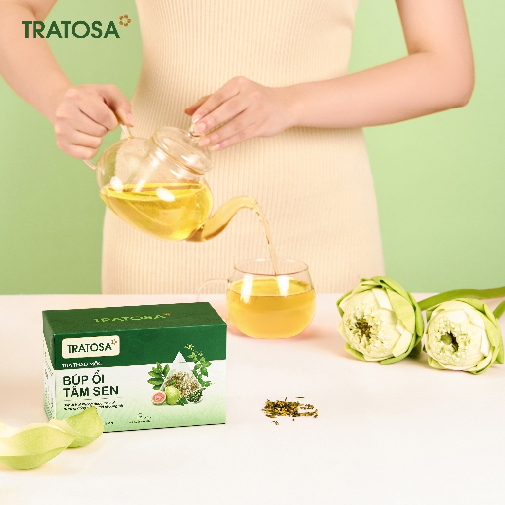 Trà búp ổi tâm sen TRATOSA 8 vị thảo mộc hỗ trợ giảm cân, tiêu mỡ, duy trì vóc dáng thon gọn, làn da tươi sáng Trà búp ổi tâm sen TRATOSA 8 vị thảo mộc hỗ trợ giảm cân, tiêu mỡ, duy trì vóc dáng thon gọn, làn da tươi sáng