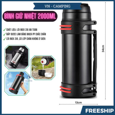 Bình Giữ Nhiệt 2000ml, Cốc giữ nhiệt 1200ml Cao Cấp, Phong Cách Hiện Đại, Giữ Nhiệt Lâu Nhỏ Gọn