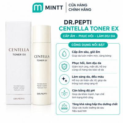Nước Hoa Hồng Dr.Pepti Centella Toner Ex Cấp Ẩm Chuyên Sâu Phục Hồi Dưỡng Da Căng Bóng 180ml Mẫu Mới