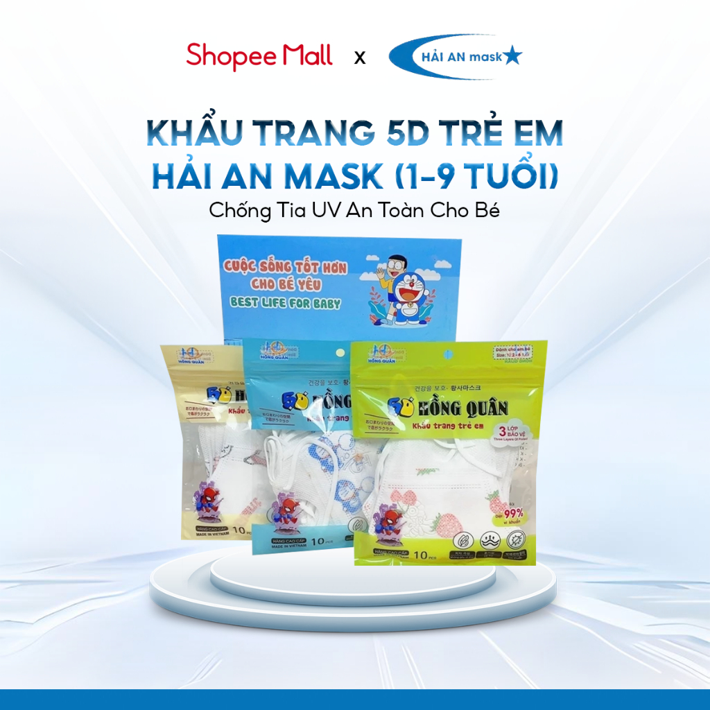 Khẩu Trang 5D Trẻ Em Hải An Mask từ 0 đến 9 tuổi đủ 3 size Thoáng Khí Chống Tia UV An Toàn Cho Bé Khẩu Trang 5D Trẻ Em Hải An Mask từ 0 đến 9 tuổi đủ 3 size Thoáng Khí Chống Tia UV An Toàn Cho Bé