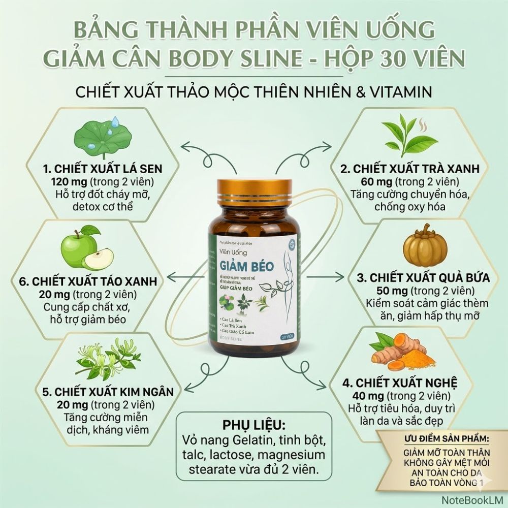Viên uống giảm cân giảm béo Chính hãng Hộp 30 viên, Hỗ trợ kiểm soát cân nặng an toàn hiệu quả Body Sline Viên uống giảm cân giảm béo Chính hãng Hộp 30 viên, Hỗ trợ kiểm soát cân nặng an toàn hiệu quả Body Sline